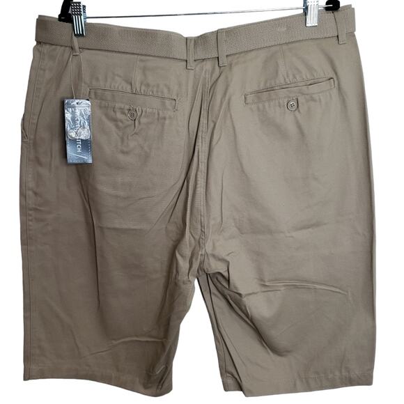 Wicked Stitch Flat Front Belted Khaki Shorts Size 38 NEW - Picture 2 of 9